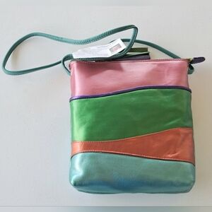 Vintage Hand Painting ILL New York Colorblock Leather Crossbody.